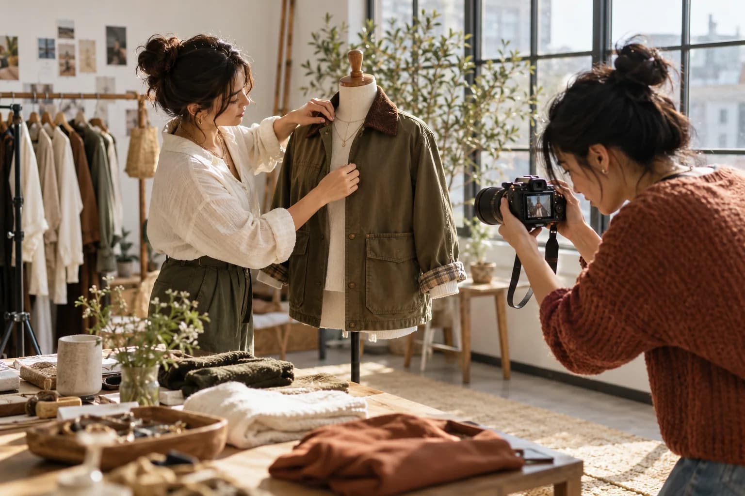 Creators collaborating on a fashion product shoot
